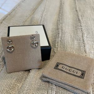 Gucci sterling silver Britt Double Heart drop earrings.